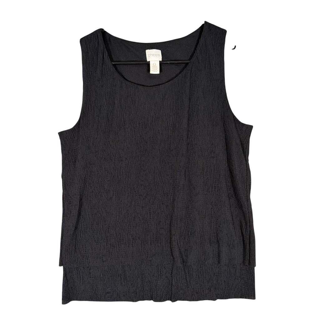 Chicos Womens Blouse Black Scoop Neck Sleeveless Lined Layer Looked Flowy 0(S)